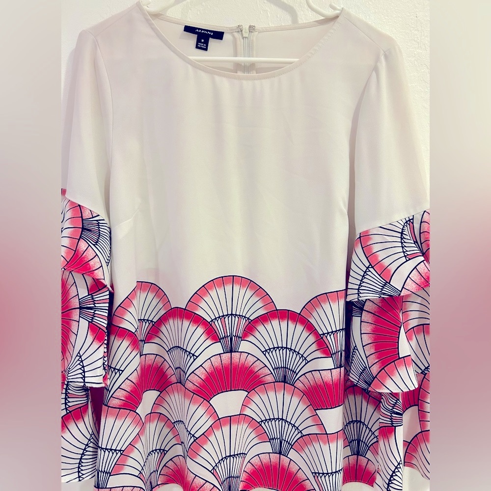 Alfani Tired Sleeve Zip Up Pattern Blouse - Picture 2 of 10